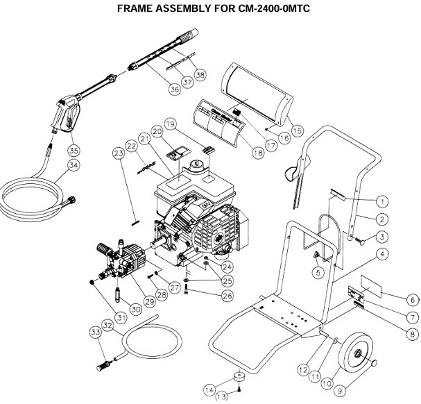 MI-T-M Cold water electric power washer model CM-2400 replacement parts and manual